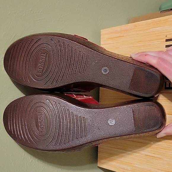 Fossil Maxine red leather wedge sandals - Picture 4 of 6